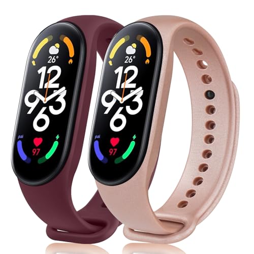 Wanme - Pulsera de silicona para Xiaomi Smart Mi Band 7 (2 piezas, correa de repuesto transpirable, para Xiaomi Mi Band 7 (Vin Rough/Gold Rose)