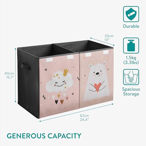 Navaris Kinder Aufbewahrungsbox groß - Spielzeug Aufbewahrung 62 x 33 x 40 cm Spielzeugkiste - XL Spielzeug Box faltbar - Tier Motiv Kiste mit Griff und Deckel - Pink