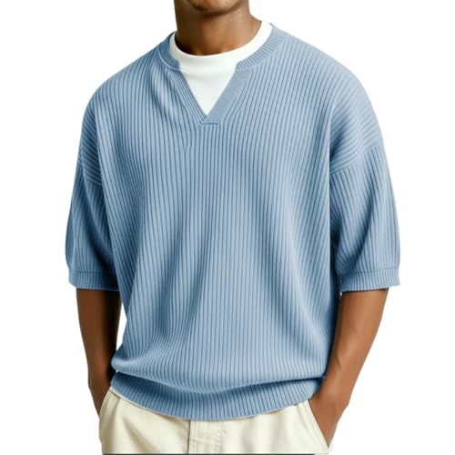 T-shirt homme en velours côtelé premium | Haut d'été double col coupe originale