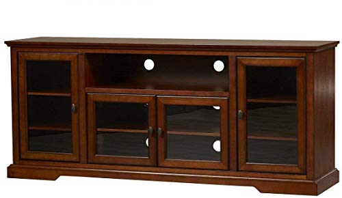 Image of Sheesham Solid Wood TV Cabinet for Living Room | Handcrafted Wooden TV Unit with Storage | Elegant Entertainment Stand for Modern Homes (Glass Tv Cabinet, Teak)