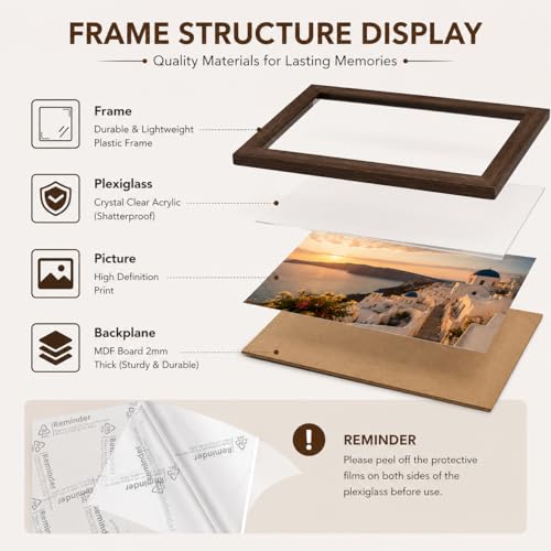 Image of Plastic Rectangular 12x18Inch Photo Frame A3 Size Photo Frame For Wall Artwork /Painting (Brown) (Set of 3)