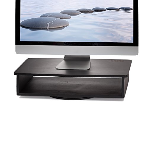 Prosumer's Choice Bamboo 360 Rotating 2 Tier Computer Monitor Stand And Shelf Riser | Tv Swivel Stand For Flat Screens | Storage Organizer, Tv, Laptop For Home And Office - Black #TOP5