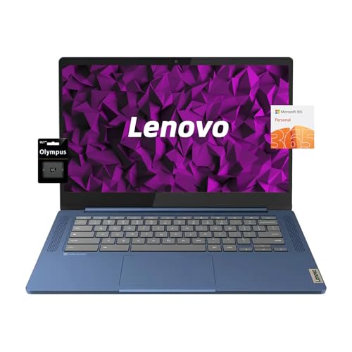 Image of Lenovo Chromebook 14 inch FHD, 8 Core MediaTek Kompanio 520, 4GB LPDDR4X, 192GB Storage (64GB eMMC+128GB Card), Microsoft 365, Business & Student Laptop, Webcam, WiFi 6, Chrome OS, Abyss Blue
