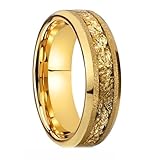 Whoiy Anillo de tungsteno para hombre, oro 6 mm/8 mm, borde biselado, bisutería de moda, anillo de compromiso, arenado con lámina dorada, anillo de hombre, talla 47-75, 52 (16.6), Tungsteno, Sin