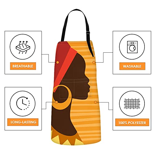 Britimes Apron Home Kitchen Cooking Baking Gardening For Women Men With Pockets African American Woman Girl Folk 32X28 Inch #TOP2
