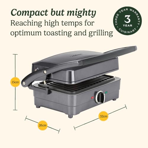 Cuisinart Grill & Sandwich maker, Sandwich toaster, panini press, electric grill, Non-stick Removable, interchangeable plates, Health grill, less oil, Midnight Grey, GRSM4U