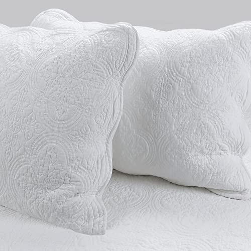 Cozy Line Home Fashions 6 Piece Daybed Cover Set, White Matelasse Medallion Embossed With Scalloped Edges, All Season Luxury Bedding With Bedskirt, Matching Shams, Decorative Pillow #TOP1