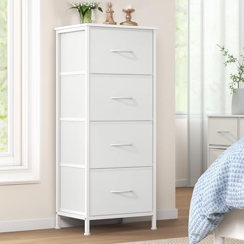 SONGMICS Chest of Drawers Storage Unit for Bedroom Closet Hallway Living Room 4 Drawers Modern Cloud White and Matte White BELLAH Collection LGS314WH01