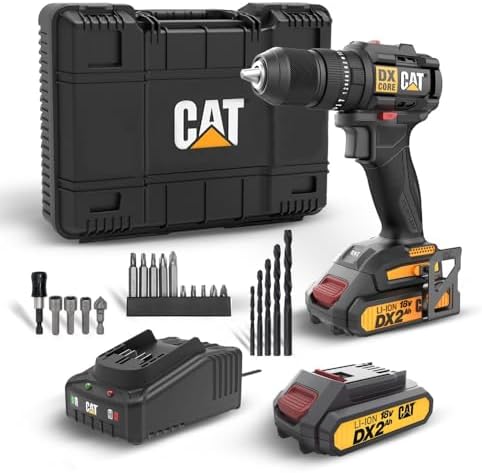 CAT DX1010.1 18Volt 2.0Ah Li-ion Çift Akülü Kömürsüz Profesyonel Şarjlı Darbeli Matkap + 20 Parça Delme Vidalama Uç Seti — Amazon ürün görseli