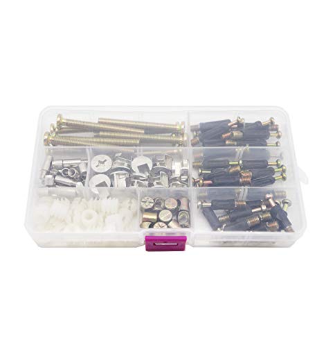 Binifimux 90Pcs Crib Screws Furniture Cam Lock Connecting Screws Nuts Assortment Kit,Hex Socket Cap Screws/Cam Fitting/Dowel/Pre-Inserte For Cabinets Cupboards Chairs Boards Headboards #TOP6