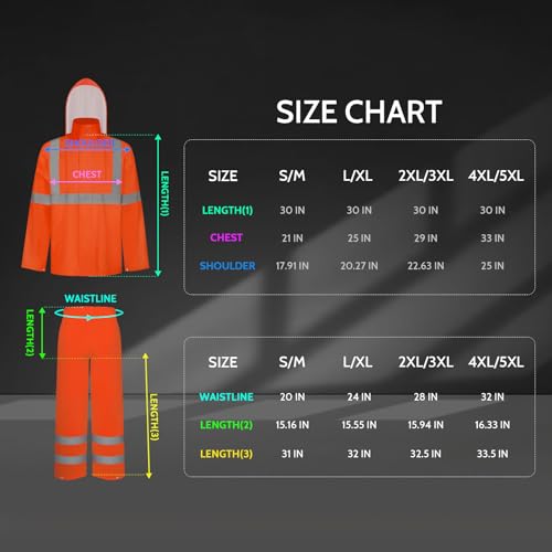 Image of TCCFCCT High Vis Rain Jacket and Pants Rain Suits for Men Waterproof, Hi Vis Rain Coat for Men Women with Hood, High Visibility Rain Gear Reflective for Safety Work & Outdoor Activities, S-M Orange WP