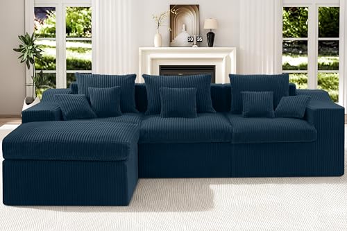 Image of 101 inch Modular Couch Sectionals with Ottoman, Big Comfy Cloud Couches, L Shaped 4 Seat Modular Sectional Sofa, Sectional Double Cushion Couches with Deep Seat for Living Room,No Assembly Required(Blue)