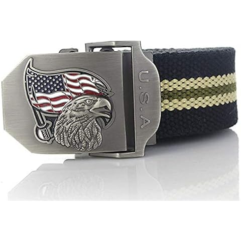 WOFDDH Canvas Belt, Men And Women Canvas Web Belt Fashion Vintage Usa National Flag Eagle Metal Buckle Belt Cover
