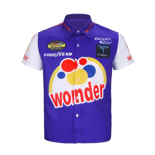 Ricky Bobby Shirt Ricky Bobby Talladega Nights Wonder Costume Short Sleeve Shirt Adult Men Halloween Cosplay Props (Blue, Large)