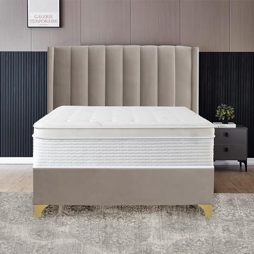 Greaton, Suede Upholstered Bed Frame, Decorative Attractive Headboard, Long Lasting Durable, Includes 3 Color Legs to Choose Gold, Silver and Black, 48-Inch, Taupe by Greaton - Image 3
