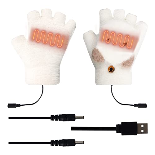 1 Pair USB Heated Gloves Electric Heating Gloves Full Half Fingers Heating Warm Gloves Double-sided Heating Gloves Unisex Winter Mitten Hands Warm Laptop Plush Heated Gloves for Home Office
