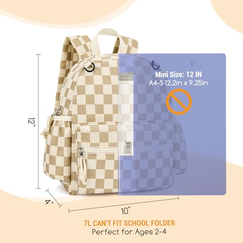 Image of Corduroy Toddler Backpack for Boys & Girls, Kids Backpacks | Small Kids Bookbag for School, 2-4 Preschool Kindergarten Backpack, Toddler Daycare Backpack -Brow Checkered