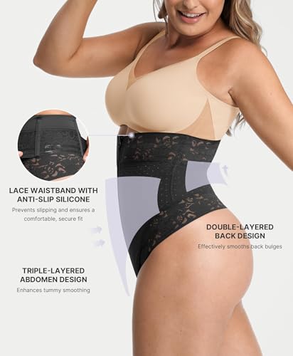 Image of SHAPELLX Tummy Control Thong Shapewear for Women Shaping Thong Body Shaper | Hook Zipper Closure, High Waist, AirSlim, back support, anti-slip, no dig, Faja Panty, under dress, no panty lines, Polka Dot