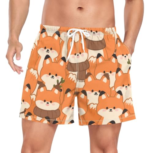 Pantalones cortos de natación de secado rápido con diseño de zorro naranja para hombre