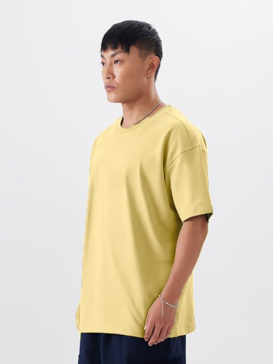 Image of Oversized Baggy Fit Drop Shoulder Half Sleeves Round Neck Solid Pure 100% Cotton T-Shirt for Men (Available in White, Black,Navy Color)