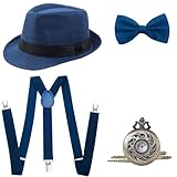 BABEYOND 1920s Mens Gatsby Gangster Accessories Set Panama Hat Suspender Bow Tie