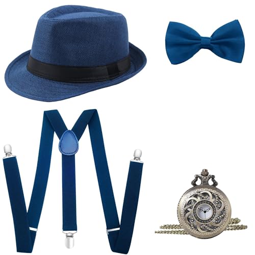 BABEYOND 1920s Mens Gatsby Gangster Accessories Set Panama Hat Suspender Bow Tie