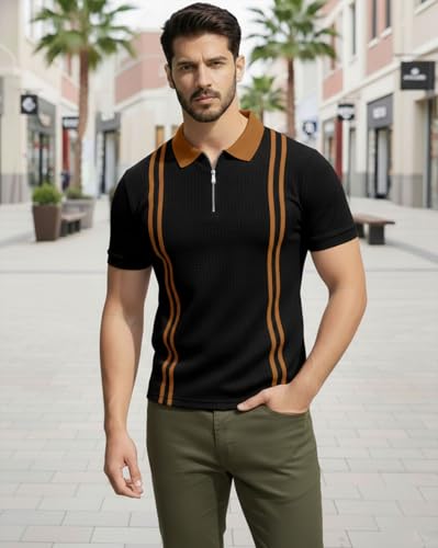 Image of AUSK Men Casual T-Shirt, Texture Printed Half Sleeve Tshirt for Mens, Polo Tshirt for Boys
