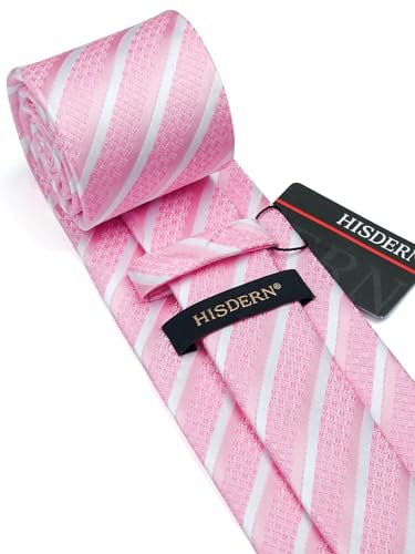 Image of HISDERN Mens Tie Striped Ties and Handkerchief Set Business Formal Woven Pocket Square Wedding College Stripe Necktie