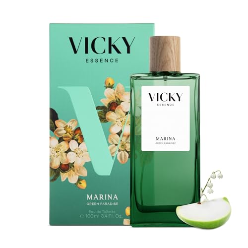 VICKY ESSENCE MARINA Eau De Toilette 100ml | Perfume Frutal Oriental para Mujer | 92% Origen Natural y Vegano | Manzana Verde, Jazmín y Vainilla | Notas de Cuero y Cereza
