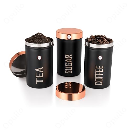 Opullo Mother's Choice Stainless Steel Coffee Tea Sugar Containers Set | Sugar Tea Coffee Jars for Kitchen Set of 3 | 500 Gms