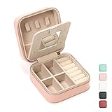 Jewelry Case with Mirror, Small Travel Jewelry Organizer, Portable Mini Storage Box for Rings, Earrings, Necklaces, Gift for Mother Mom, Girl, Daughter, Sisters, Bridesmaids, Mother's Day Gift (Pink)