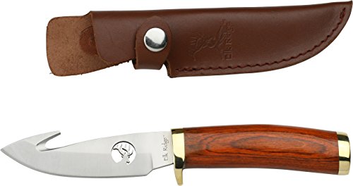 Elk Ridge - Fixed Blade Knife - 8.5-in Overall, Mirror Finished gut Hook Blade, Wood Handle, Leather Sheath - Hunting, Camping, Survival