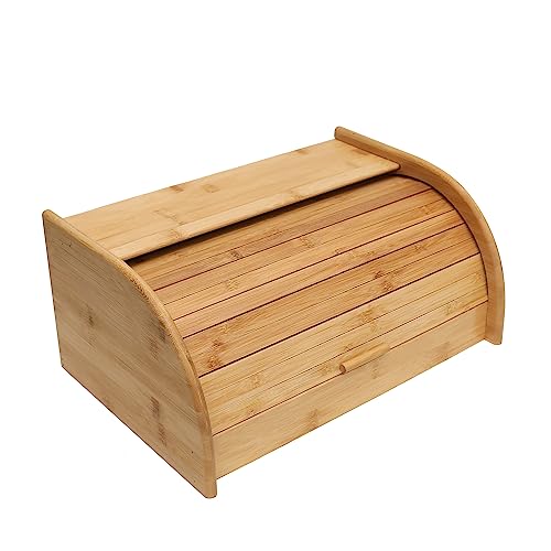 Porta Pão E Bolos de Bambu Com Tampa Retratil 38x21x19,5cm Durável e 100% Ecológica