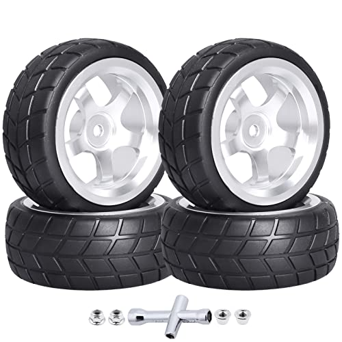 CrazyHobby Preglued On-Road Tires and Wheels Aluminum Wheel Rims 12mm Hex Hub for 1/10 Traxxas 4Tec HPI RS4 Tamiya TT01 TT02 HSP Redcat 2S 3S Brushless Drift Racing Touring Car (Color A)