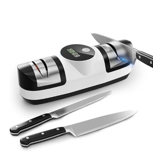 5 in 1 Wireless Electric Knife Sharpener - Rechargeable Safe Chef Knife Scissor Sharpening Stone for Kitchen, with 3 Adjustable Speed & LED Display for Rough & Fine Diamond Sharpening