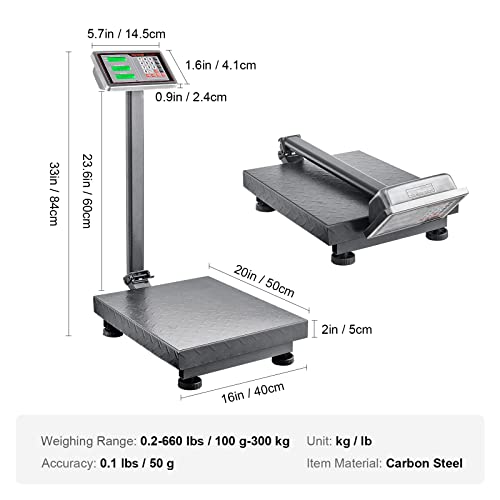 vevor computing digital platform scale 660 lbs load 01 lbs accuracy computing floor scale with lbkg tare price calculator stainless steel high-definition display for boxes luggages fcc listed