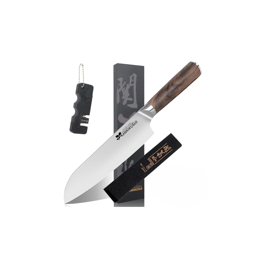 KANKIKUSUI-Chef-Knife-7-with-SheathSharpenerPolishing-ClothGift-Box-70CR17MOV-High-Carbon-Superior-Japanese-Steel KANKIKUSUI Chef Knife 7" with Sheath