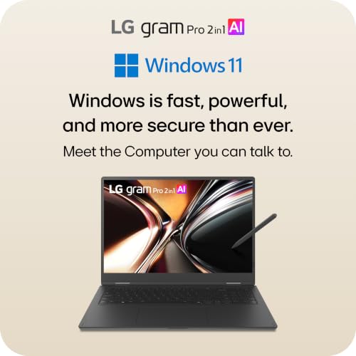 Image of LG gram Pro 2in1 16-inch Thin and Lightweight Dual AI OLED Touchscreen Laptop Computer, Windows 11 Home, Copilot+ PC, Intel Core Ultra 7 255H, 16GB RAM, 1TB SSD, Obsidian Black