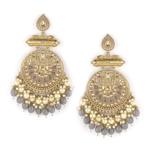 Rubans Traditional 22K Gold Plated Pearl and Grey Bead Big Chandbali Earrings for Women and Girls Intricate Circular Design, Perfect for Weddings and Festive Occasions (B0D6GPSYSH) Amazon Price History, Amazon Price Tracker