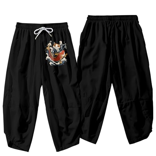 Image of DOSLAVIDA Men's Japanese Kimono Cardigan Suit Chinese Style Printed Jacket Pants Set Open Front Seven Sleeve Top & Shorts