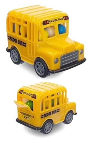 2-Pack Mini Yellow School Bus Toy with Colorful Hard Candy Dispenser, 0.53 Oz, Party Favor Treat