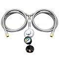 MCAMPAS Low Pressure Propane Regulator Adapter with Tank Gauge Level Indicator .5Feet Y-Splitter Stainless Braided Hose to 3/8" Female Flare Fitting for Most LPG Gas Grill, Heater and Fire Pit Table