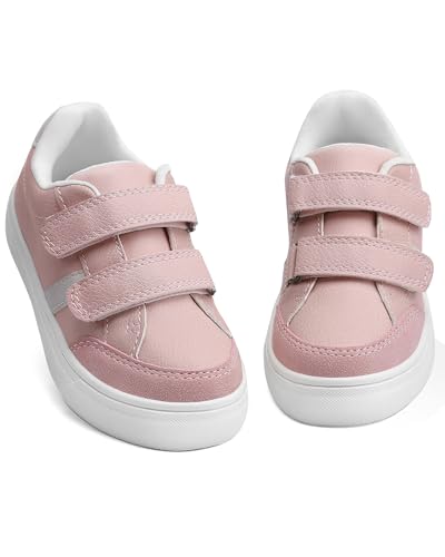 festooning Toddler Girls Sneakers Faux PU Leather Dual Hook and Loop Low Top Sneaker Non-Slip School Casual Walking Shoes for Little Big Kids