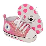Yibubu Baby Glitter Canvas Sneakers Fashion Shiny Lace-Up Infant Shoes for Girls Boys, Soft Sole Crib Shoes for First Walkers (0–18 Months) (645PK11, Infant, 6 Months, Age, US Footwear Size System, Medium)