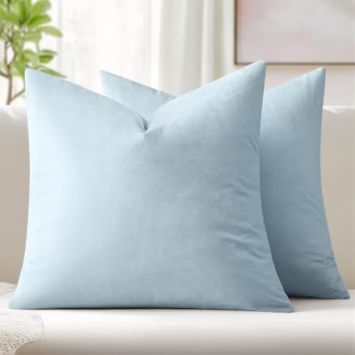 Image of MIULEE Velvet Throw Pillow Covers 20x20 Inch, Pack of 2 - Light Blue, Soft Solid Decorative Pillow Covers Cushion Cases Modern Luxury Home Decor for Couch Sofa Bedroom Livingroom