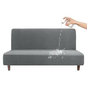CZL 100% Waterproof Futon Covers, Leakproof Armless Sofa Covers, Stretch Jacquard Sofa Bed Cover, Washable Futon Slipcover Furniture Protector for Kids, Pets, Dog and Cat