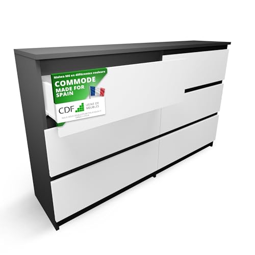 CDF Commode 6 Tiroirs Commode Chambre Anthracite Blanc Meuble Armoire de Rangement Spacieux pour Salon Bureau Spacieuse et Design Moderne Facile à Installer...