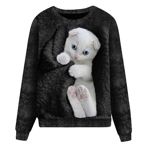 Sweat à manches longues résolvant le manque de confort pull chat ample