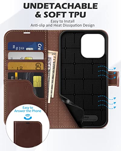 Shieldon Wallet Case For Iphone 14 Pro Max 6.7", Genuine Leather Flip Case Magnetic Kickstand Rfid Blocking Card Slots Full Protection Cover Compatible With Iphone 14 Pro Max 5G 2022 - Retro Coffee #TOP6