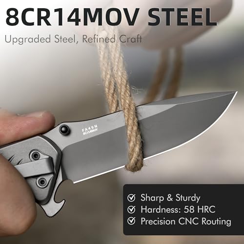 NedFoss FA49N Pro EDC Pocket Knife for Men, 4-in-1 Tactical Multitool Folding Knife with Glass Breaker, Seat Belt Cutter & Bottle Opener, Work & Fishing Knives for Outdoor Camping, Emergency Rescue